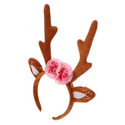 Garneck Weihnachtlicher -haarreif mit Geweih Ohren und Blumen Bequemer Stabiler Hirschgeweih-haarreifen für Erwachsene und Teens Leichtes Party Halloween-accessoire von Garneck