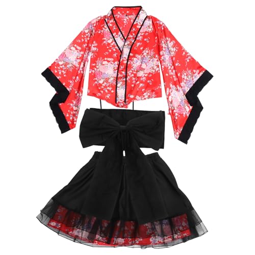 Garneck - für Damenkleid Cosplay Kimono- für Frauen Kimono- Kostüme Kinderkimono für Mädchen Frauen-Kimono Kimono kleiden japanischer kimono für männer rot von Garneck