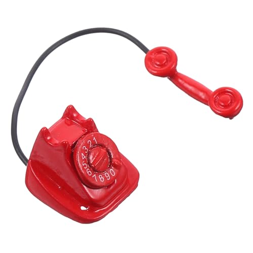 Garneck puppenhaus Telefon Figur winzig realistisch Mini-Puppenhaus-Telefon Mini-Telefon für kinderspielzeug kleine Telefonstatue Miniatur-Haustelefonmodell Metall rot von Garneck