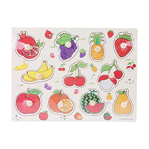 Garosa Hölzerne Kognitive Puzzlespielzeug, Nummer Tierfrucht Lernspiel mit Round Hand Grip, Sicheres Bildungsspielzeug für Eltern -Kind -Interaktion (A3016 (Obst)) von Garosa