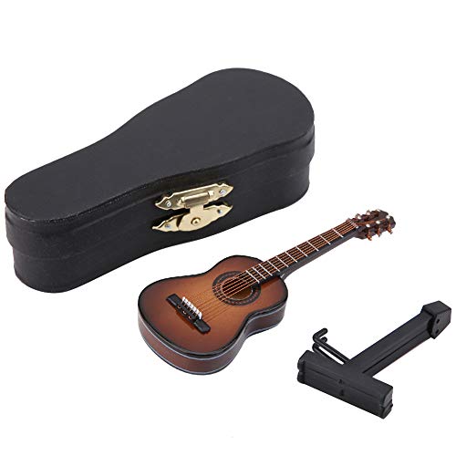 Miniatur Gitarre Modell Holz Musikinstrument mit Stand und Box Kinderzimmer Dekoration Kleine Handwerk Ornamente Wohnkultur (Braun 10cm) von Garosa