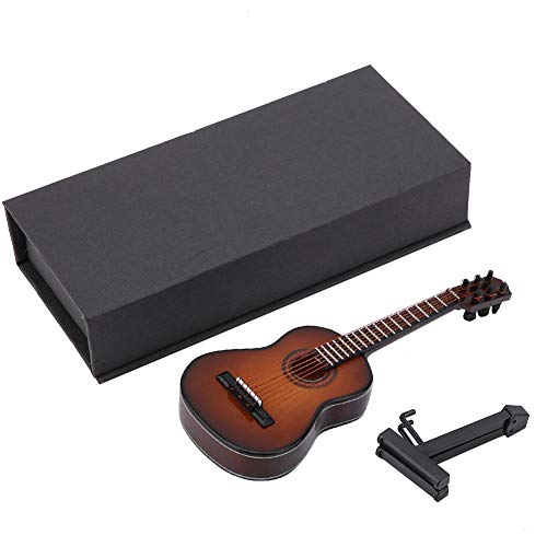 Miniatur Gitarre Modell Holz Musikinstrument mit Stand und Box Kinderzimmer Dekoration Kleine Handwerk Ornamente Wohnkultur (Braun 14cm) von Garosa