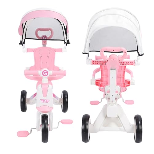 Garsent Baby Dreirad, Multifunktionales Kindertrike mit Verstellbarem Elterngriff, Musiklicht, Faltbarem Baldachin, Ruhige Eva -, Kinderwagenfahrradgeschenk für Kleinkinder 18 Monate (PINK) von Garsent