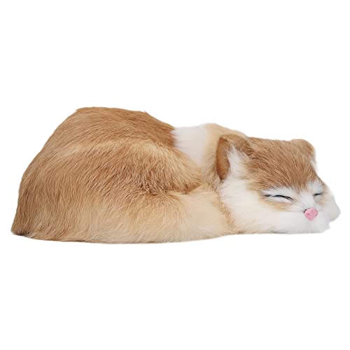 Garsent Lebensechte Pelzige Schlafende Katzenfigur mit Weichem, Flauschigem Fell, Realistisches Plüschmodell für die Heimbüro-Dekoration, Idealer Ersatz für Echte Haustiere von Garsent