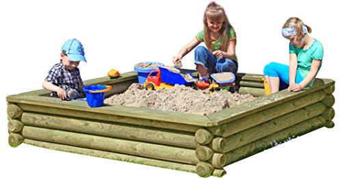 Gartenpirat Sandkasten 180x180 cm aus Rund-Holz Ø 10cm kesseldruckimprägniert TÜV geprüft von Gartenpirat