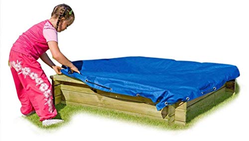 Sandkasten Tim aus Holz 120x120 cm mit Abdeckplane blau von Gartenpirat