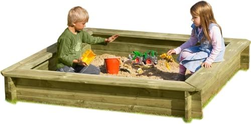 Gartenpirat Sandkasten 180 x 180 x 30 cm aus Holz 30 mm imprägniert Holzsandkasten für den Garten TÜV geprüft von Gartenpirat