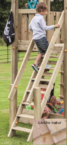Premium Treppe mit Handlauf für kleine Kinder Holztreppe für Spielhaus Spielturm Podesthöhe 120 cm, Lärche Natur von Gartenwelt Riegelsberger