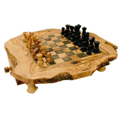 GARTIAM - Schachspiele aus Olivenholz, handgefertigt mit Schachstücken – verschiedene Größen und Farben (32 - 35 cm, schwarz) von Gartiam