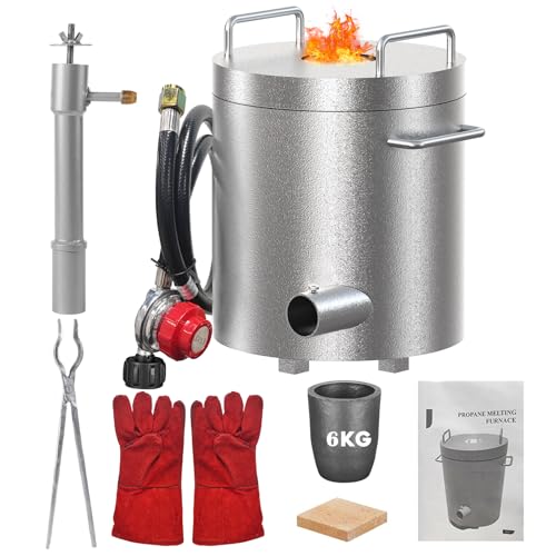 Propan-Schmelzofen-Set, 6 kg, Schmelzofen-Set, 1300 °C, mit Tiegeln und Zange, Edelstahlschmelzer für Metallschrott, Gold, Kupfer, Silber, Aluminium, Metallgussmaschine von GarveeTech