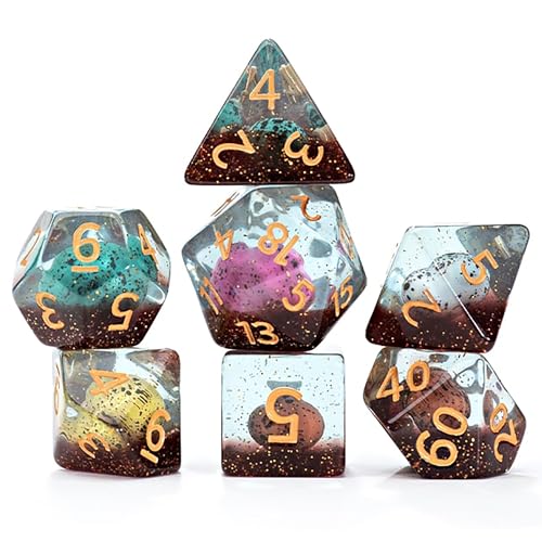 Gate Keeper Games and Dice: Inclusion Dice: Dinosaurier-Eier – 7-teiliges RPG-Set, mehrfarbige Dino-Eier und brauner Glitzer in klarem Harz, Rollenspiele Gate Keeper Games and Dice: Inclusion Dice: Dinosaurier-Eier – 7-teiliges RPG-Set, mehrfarbige Dino-Eier und brauner Glitzer in klarem Harz, Rollenspiele von Gate Keeper Games & Dice
