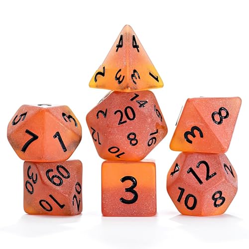 Gate Keeper Games and Dice: Sea Glass Dice: Firebrand – 7-teiliges RPG-Set, Flaming Yellow & Fire Damage Orange Frosted Matte Resin Rollenspiele Würfel von Gate Keeper Games