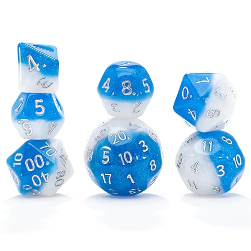 Gate Keeper Games & Dice: Doppelwürfel – Stormwind Fallacy – 7-teiliges RPG-Set, blaues und weißes Harz mit holografischem Glitzer, Rollenspiel-Zubehör von Gate Keeper Games & Dice