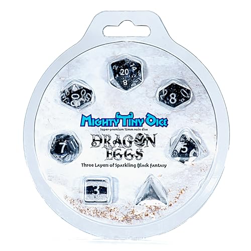 Gate Keeper Games & Dice: Mighty Tiny Dice: Dragon Eggs RPG-Würfel-Set, 3-lagig, Neutronen-Stil, transparent-Silber-Glitzer-Schwarz, 12 mm Kunstharz-Würfel, 7-teilig von Gate Keeper Games & Dice
