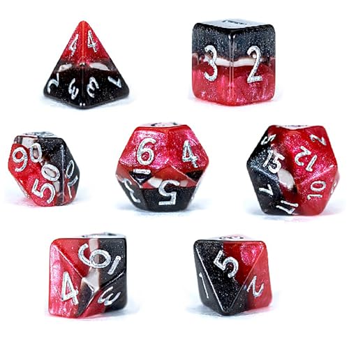 Gate Keeper Games & Dice: Mighty Tiny Dice: Lavasteine, RPG-Würfel-Set, Schwarz, Transparent, Rot, 3-lagiger Supernova-Stil, 12 mm Kunstharz-Würfel, 7-teilig von Gate Keeper Games & Dice