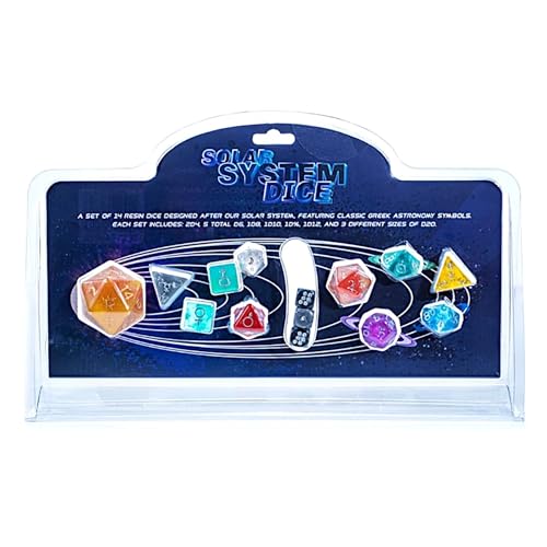 Gate Keeper Games & Dice: Sonnensystem-Würfel, 14-teiliges RPG-Harz-Set, einzigartige Würfel für jeden Planeten oder Sonnensystemobjekt, griechisch-mittelalterliche Astronomie-Symbole von Gate Keeper Games