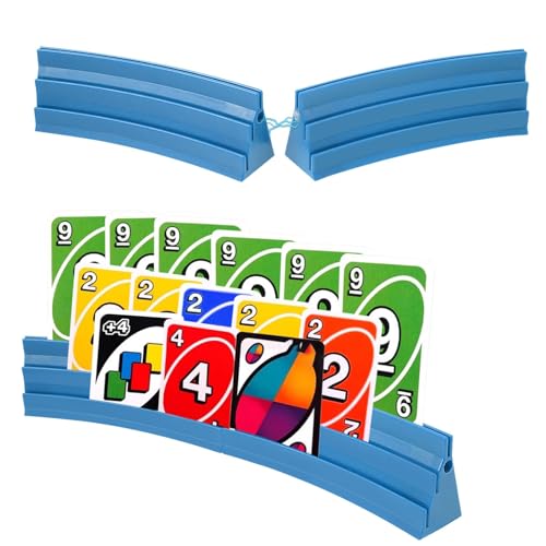 4 Stück Kartenhalter Spielkarten 3 Rampen Spielkartenhalter zum Hinstellen Stackbar mit Magnetische Montage Spielkartenhalter Poker UNO für Feiern Senioren Kinder Arthritis (Blau) von Gatphy