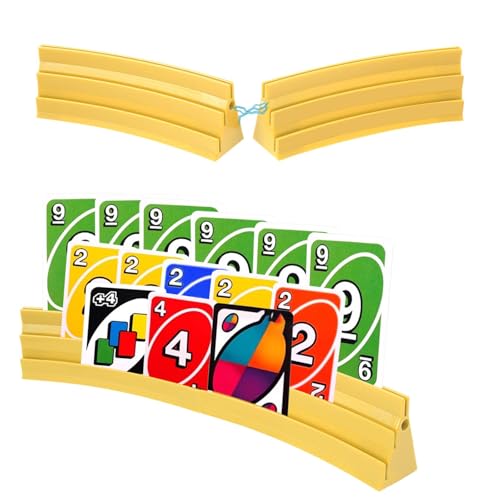 4 Stück Kartenhalter Spielkarten 3 Rampen Spielkartenhalter zum Hinstellen Stackbar mit Magnetische Montage Spielkartenhalter Poker für Feiern Senioren Kinder Arthritis (Gelb) von Gatphy