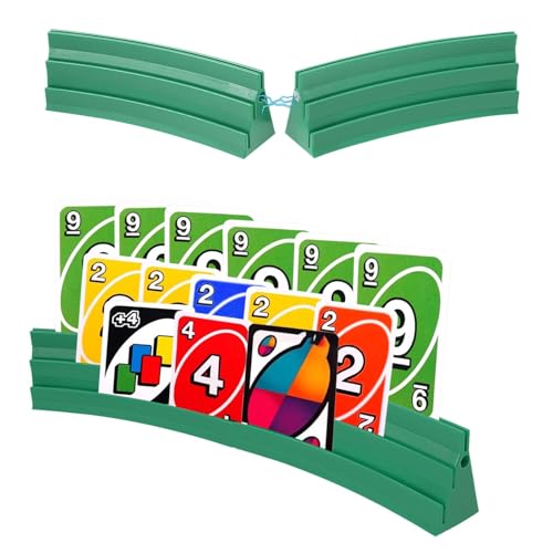 4 Stück Kartenhalter Spielkarten 3 Rampen Spielkartenhalter zum Hinstellen Stackbar mit Magnetische Montage Spielkartenhalter Poker für Feiern Senioren Kinder Arthritis (Grün) von Gatphy