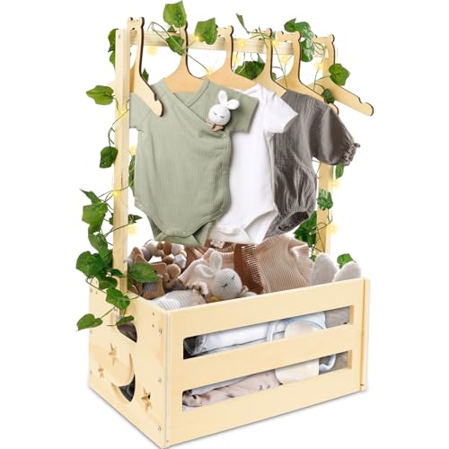 Gatphy Baby Korb für Neugeborene Holz 33x17x23cm, Babykorb mit 6 Puppenkleiderbügel, mit LED Light, Holz EIN Geschenkkorb Der mit Stofftieren Grußkarten Kleidung Ergänzt Kann Gatphy Baby Korb für Neugeborene Holz 33x17x23cm, Babykorb mit 6 Puppenkleiderbügel, mit LED Light, Holz EIN Geschenkkorb Der mit Stofftieren Grußkarten Kleidung Ergänzt Kann von Gatphy