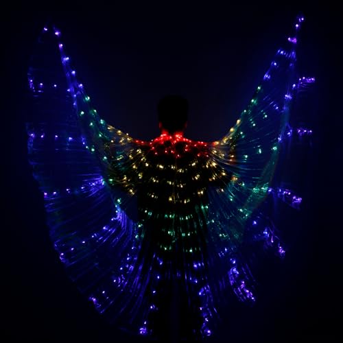 LED Flügel für Erwachsene 360° mit Leuchtende Always-On-Modus Blinklichtmodus Regenbogen mit Teleskopstangen für Halloween Karneval Kostüm Bauchtanz Cosplay (Weißer Kinder) von Gatphy