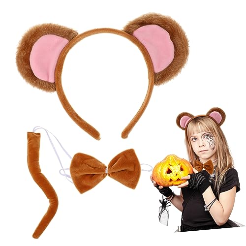 Gatuida 1 Satz Affenkopfschmuck Set tierohren haarreif fasching kopfbedeckung Affen Stirnbänder Affenkostümschwanz Abs Affenkostümfrau Affenkostüm für Kleinkinder kurzer Plüsch. Chocolate von Gatuida