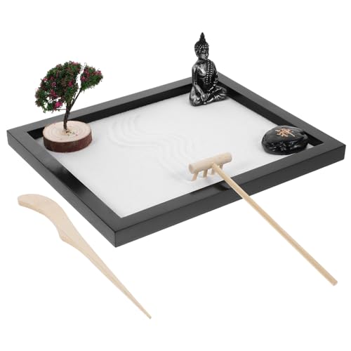 Gatuida 1 Satz Desktop Zen Garten mit Buddha Statue Dekorative Sandbox für Meditation und Entspannung Stilvolle Tischdeko für Büro und Zuhause für Zen Garten von Gatuida