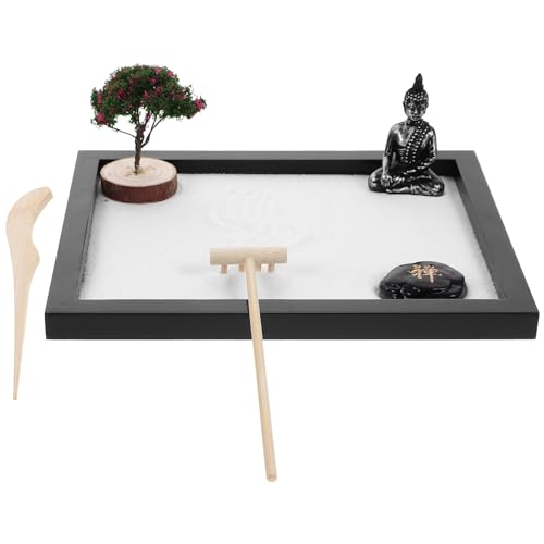 Gatuida 1 Satz Desktop Zen Garten mit Buddha Statue Meditationsdeko für Zuhause Sandbox Ornament für Entspannte und Harmonische Energie für Schreibtisch und Tee Tisch von Gatuida