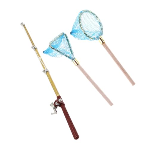 Gatuida Kleiner Angelrute für Kinder Dekorative Miniatur Angelruten für Puppenhaus Holz Nylon Spielzeug Angelrute für Wohnaccessoires Tischdeko 3 Stück von Gatuida