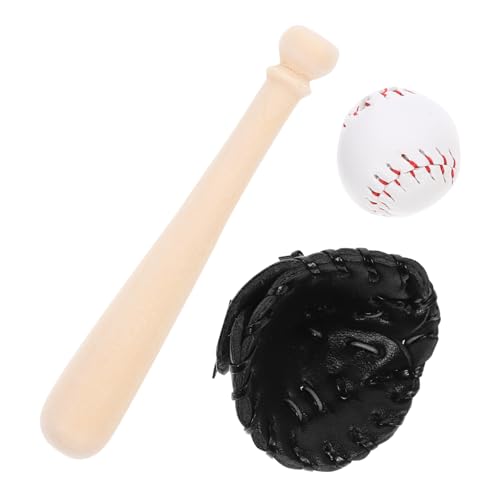 Gatuida 1 Satz Mini -Baseball -Set Miniatur Handschuh Kinderspielzeug Bausatz Puppe Bälle Baseball Schläger Fledermäuse Sport Outdoor Outdoor Black Hölzern von Gatuida