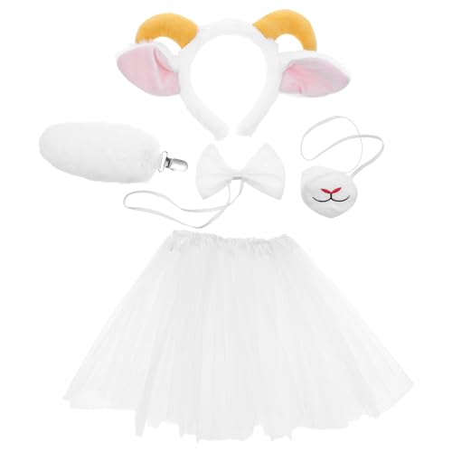 Gatuida 1 Set Plüsch-Lamm-Kostümzubehör-Set, Lammohren, Stirnband, Fliege, Mund, Rock, Schafhorn, Cosplay-Kostüm, Haarband, Kopfbedeckung, Foto-Requisiten von Gatuida