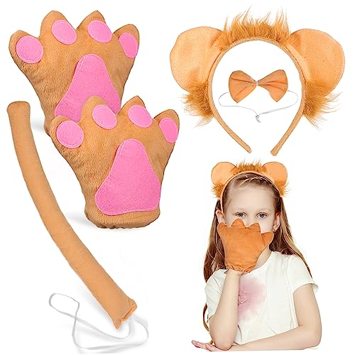 Gatuida 1 Set Stirnband Set Löwenkostüm Für Löwen Stirnband Cosplay Löwen Halloween Kostüm Bänder Erwachsenenkostüm Die Partyhandschuhe Tiermähne Pelzstoff von Gatuida