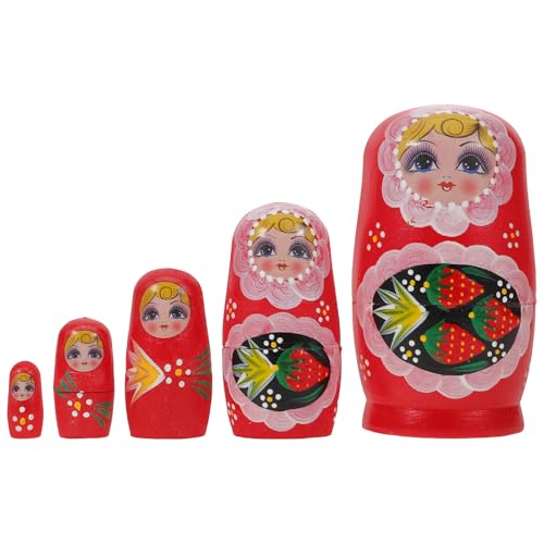Gatuida 1 Set handbemalte Holz-Nistpuppen – fünflagiges Russisches Matroschka-Puppenset – Erdbeermädchen, buntes Stapelspielzeug für Kinder Gatuida 1 Set handbemalte Holz-Nistpuppen – fünflagiges Russisches Matroschka-Puppenset – Erdbeermädchen, buntes Stapelspielzeug für Kinder von Gatuida