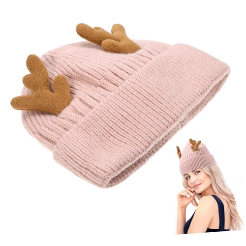 Gatuida 1 Stück Geweihmütze Party Gestrickte Mütze aus Hirschgeweih Strickkappe Geweihhut Urlaubshut Mütze mit Geweih Mütze aus Rentiergeweih Geweih Hut warme weihnachtsmütze Acryl Rosa von Gatuida