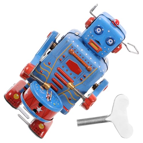 Gatuida 1 Stück Roboter-Trommelspielzeug Zinn Roboterspielzeug für Vintage-Roboter Wind Schlüssel Retro Erwachsenen eiserner Desktop-Roboter Blechspielzeug Blue von Gatuida