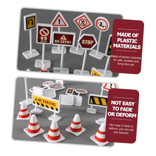 Gatuida 10 Sätze Teiliges Verkehrszeichen Spielset aus Robustem Farbenfrohem Miniatur Verkehrsbarrieren und Kegeln Pädagogisches Lernspielzeug für Verkehrserziehung und Szenen Nachbildung von Gatuida