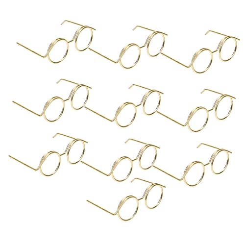 Gatuida 10 Stück Metallbrille runde Drahtgläser Puppe trendy für Rand kindertagsgeschenke doll Accessories Miniaturbrille metallrahmen schnapsgläser Miniatur-Dinge Golden von Gatuida