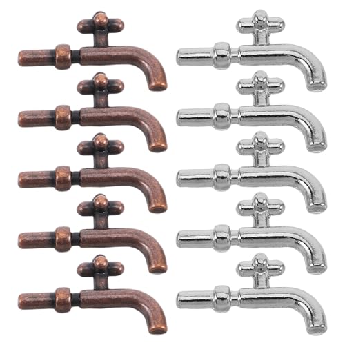 Gatuida 10 Stück Miniatur-Wasserhahn-Ornament für Puppenhaus: Vintage-Badezimmerhahn für Spielhaus – Realistisches Waschbecken-Accessoire – Puppenhaus-Waschbecken-Möbeldekor von Gatuida