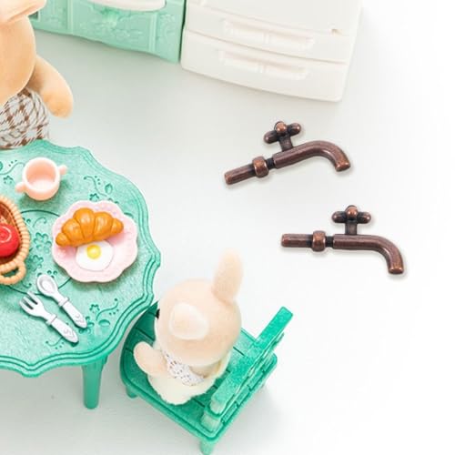 Gatuida 10 Stück Puppenhaus-Wasserhahn: Retro-Puppenhaus-Miniatur-Wasserhahn-Dekor – Modell eines Beckenhahns aus Legierung – Realistisches Badezimmerzubehör für Spielhaus von Gatuida