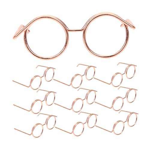 Gatuida 10 Stück Teiliges Mini puppenbrillen aus Metall Draht Rahmen ohne Gläser Runde Brillen für Puppenkostüm Doll Dress Up Zubehör Rosa Gold von Gatuida