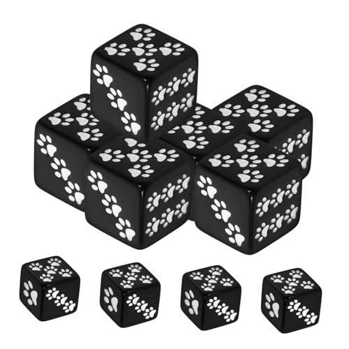Gatuida 10 Stück Teiliges Schwarzes Resin Würfelset mit Sechsseitigem Cartoon Bärentatzenmuster Kompakte Leichte Spielwürfel für Brettspiele Unterricht und Partyspaß von Gatuida
