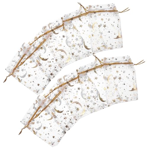 Gatuida 100 Stück Organzasäckchen mit Kordelzug Geschenkbeutel für Schmuck Süßigkeiten Hochzeiten und Feste Weiße Beutel mit Goldenen Sternen und Monden Gatuida 100 Stück Organzasäckchen mit Kordelzug Geschenkbeutel für Schmuck Süßigkeiten Hochzeiten und Feste Weiße Beutel mit Goldenen Sternen und Monden von Gatuida