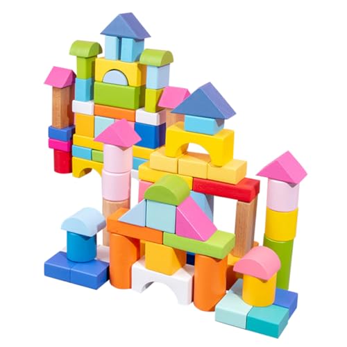 Gatuida 100 Stück Teiliges Buntes Holzbaukasten Kindersicheres Pädagogisches Glatte Abgerundete Bausteine aus Robustem Holz Fördert Farberkennung Feinmotorik und Geduldige Beobachtung bei von Gatuida