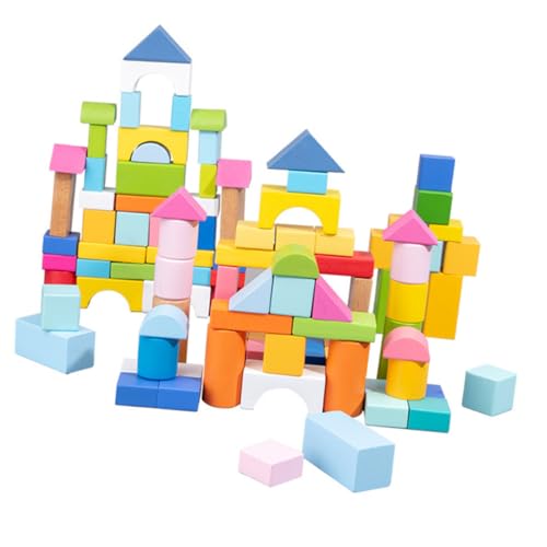 Gatuida 100 Stück Teiliges Geometrische Holzbausteine Lernspielzeug Farbenfrohe Bauklötze Hand Auge koordination Vorstellungskraft Gedächtnis für Jungen und Mädchen von Gatuida