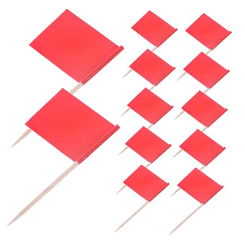 Gatuida 100 Stück Teiliges Mini Zahnstocher flaggen in Rot Stabile Party Food Dekoration Vielseitig Einsetzbar als Cake Decorating Flag und Cupcake Toppers für Kuchen Käse Obst und von Gatuida