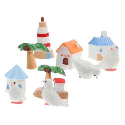 Gatuida 10Stücke Miniatur Dekoration DIY Mikrolandschaft Zubehör Stranddeko mit Haus Leuchtturm und Kokosnussbaum für Puppenhaus und Garten Dekoration von Gatuida
