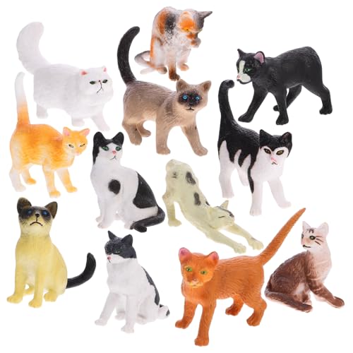 Gatuida 12 Stück Teiliges Katzenfiguren aus Realistische Mini Katzenstatuen in Leuchtenden Farben Desktop Deko für Schlafzimmer Spielzimmer für Sammler Katzenfreunde Lernspielzeug von Gatuida