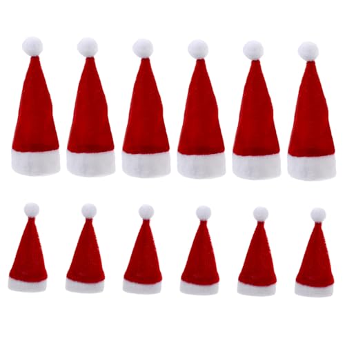 Gatuida 12 Stück Teiliges Mini Weihnachtsmützen aus Weichem Rote und Weiße Lollipop Hüte Wiederverwendbare Weihnachtsdeko für Flaschen Party und Festtagsdekoration von Gatuida