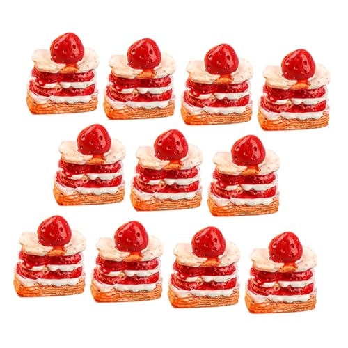 Gatuida 12 Stück Teiliges Miniatur Dessert Set Realistisch Gestaltete Dreistöckige Erdbeer Sahnetorte Puppenhaus Kuchen Dekoration Detailreiche Mini Kuchen Modelle für Puppenhausküche und von Gatuida