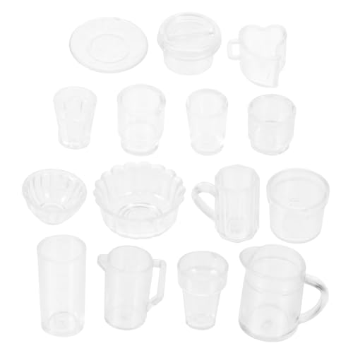 Gatuida 15 Stück Teiliges Miniatur Küchen Geschirr Set für Puppenhäuser Transparentes Geschirr Becher Schalen Teller für Dekoration und DIY Mini Häuser von Gatuida